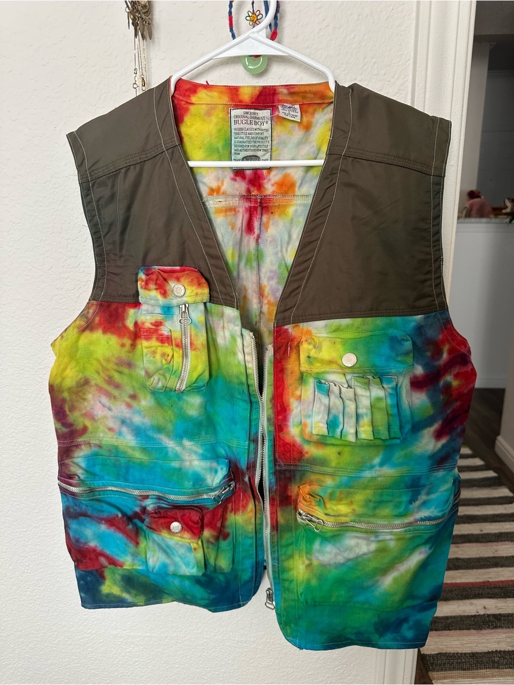 Bugle Boy Rainbow Tie-Dye Top in Red, Yellow, Green